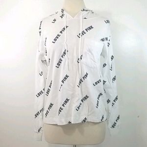 PINK Victoria Secret Logo Graphic Hoodie White & Black Tee Shirt size Medium